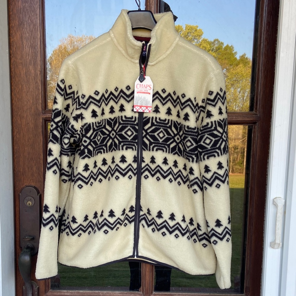 CHAPS Fair Isle / Nordic Inspired Sherpa Jacket. NWT. Size L